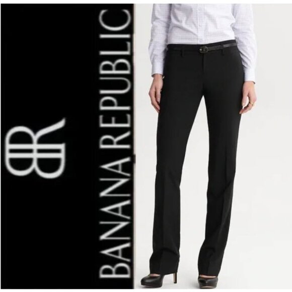 Banana Republic Black Logan Wool Straight Fit Pants Size 8L - Picture 1 of 15
